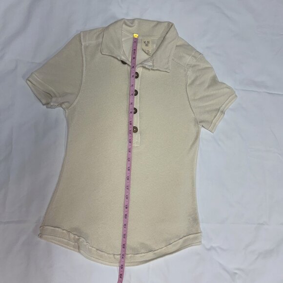 We The Free Button Short Sleeve Creme 1/2 Button up Collar, Size Medium, EUC - Picture 6 of 9